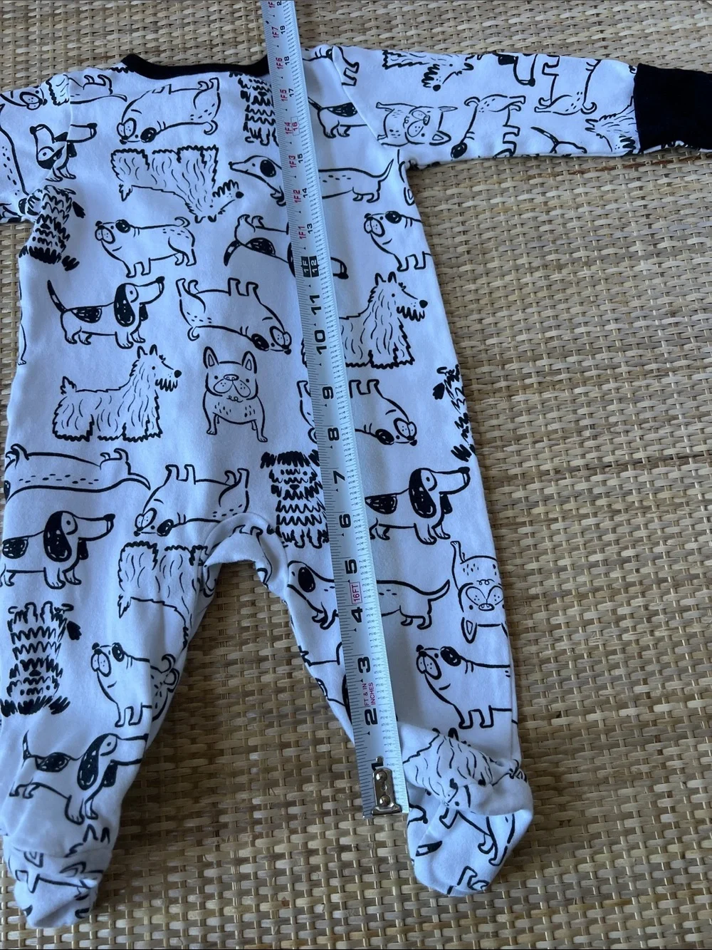 Wonder Nation Baby Footie onesie sleepwear white black dog print unisex 3-6 mo